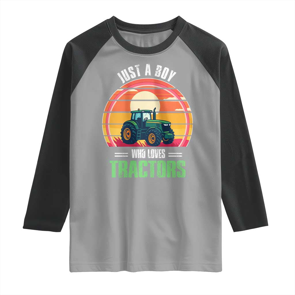 Funny Farmer Raglan Shirt Just A Boy Who Loves Tractors - Wonder Print Shop