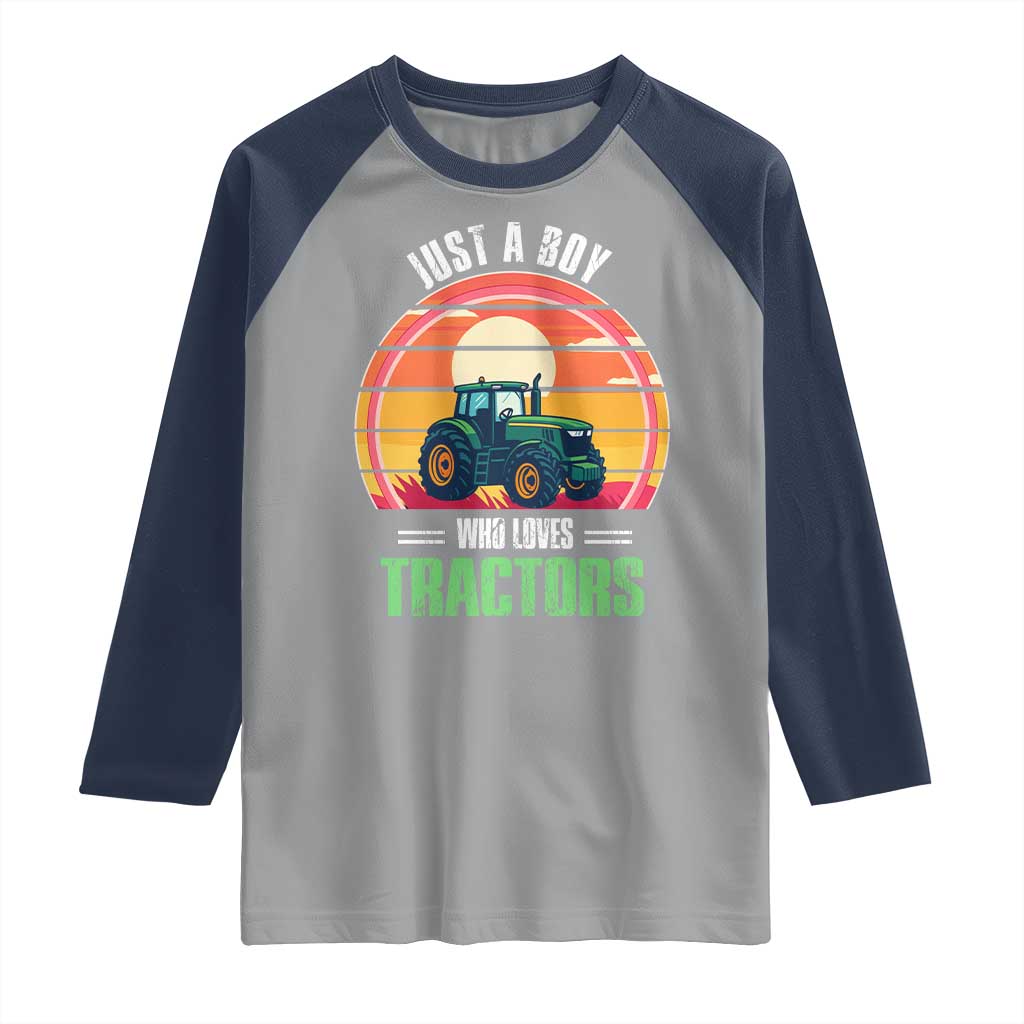 Funny Farmer Raglan Shirt Just A Boy Who Loves Tractors - Wonder Print Shop