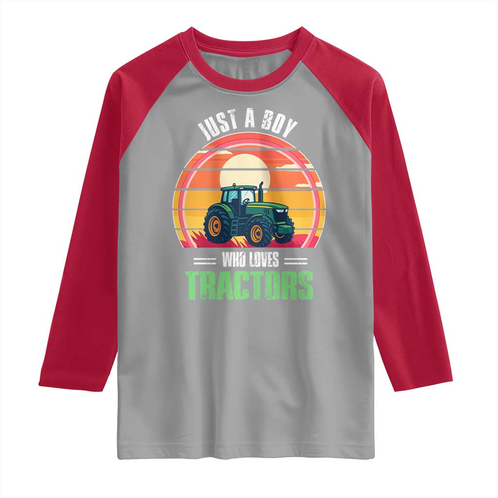 Funny Farmer Raglan Shirt Just A Boy Who Loves Tractors - Wonder Print Shop