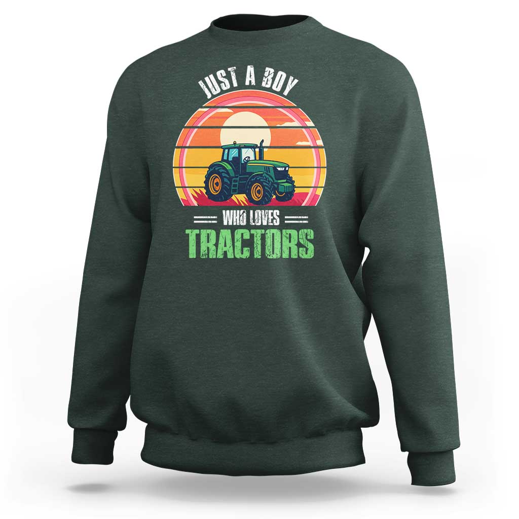 Funny Farmer Sweatshirt Just A Boy Who Loves Tractors - Wonder Print Shop