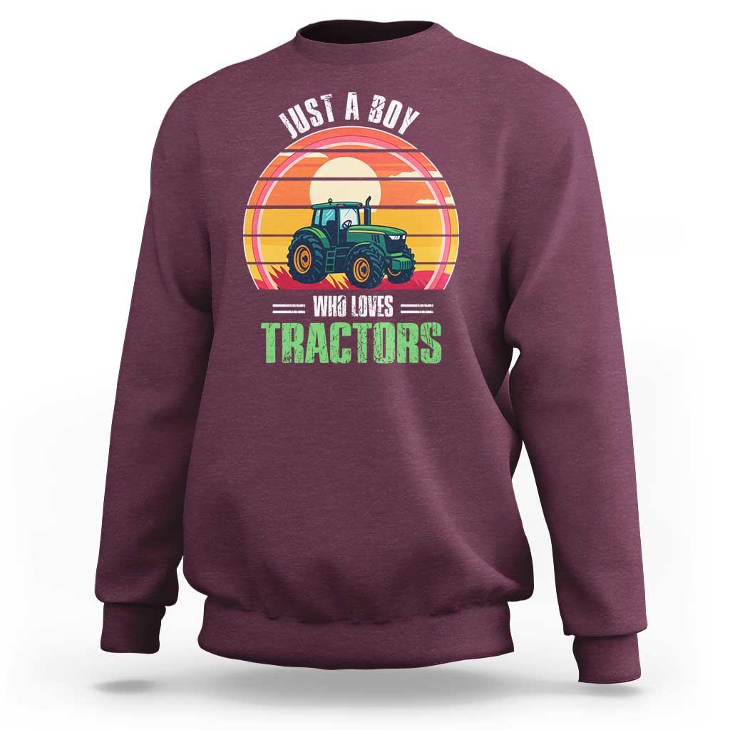 Funny Farmer Sweatshirt Just A Boy Who Loves Tractors - Wonder Print Shop