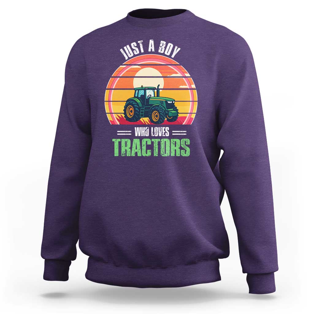 Funny Farmer Sweatshirt Just A Boy Who Loves Tractors - Wonder Print Shop