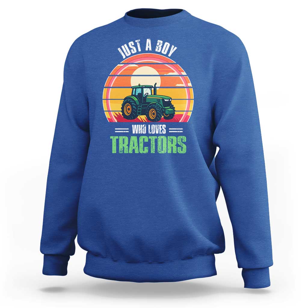 Funny Farmer Sweatshirt Just A Boy Who Loves Tractors - Wonder Print Shop