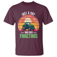 Funny Farmer T Shirt Just A Boy Who Loves Tractors - Wonder Print Shop
