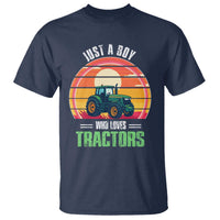 Funny Farmer T Shirt Just A Boy Who Loves Tractors - Wonder Print Shop