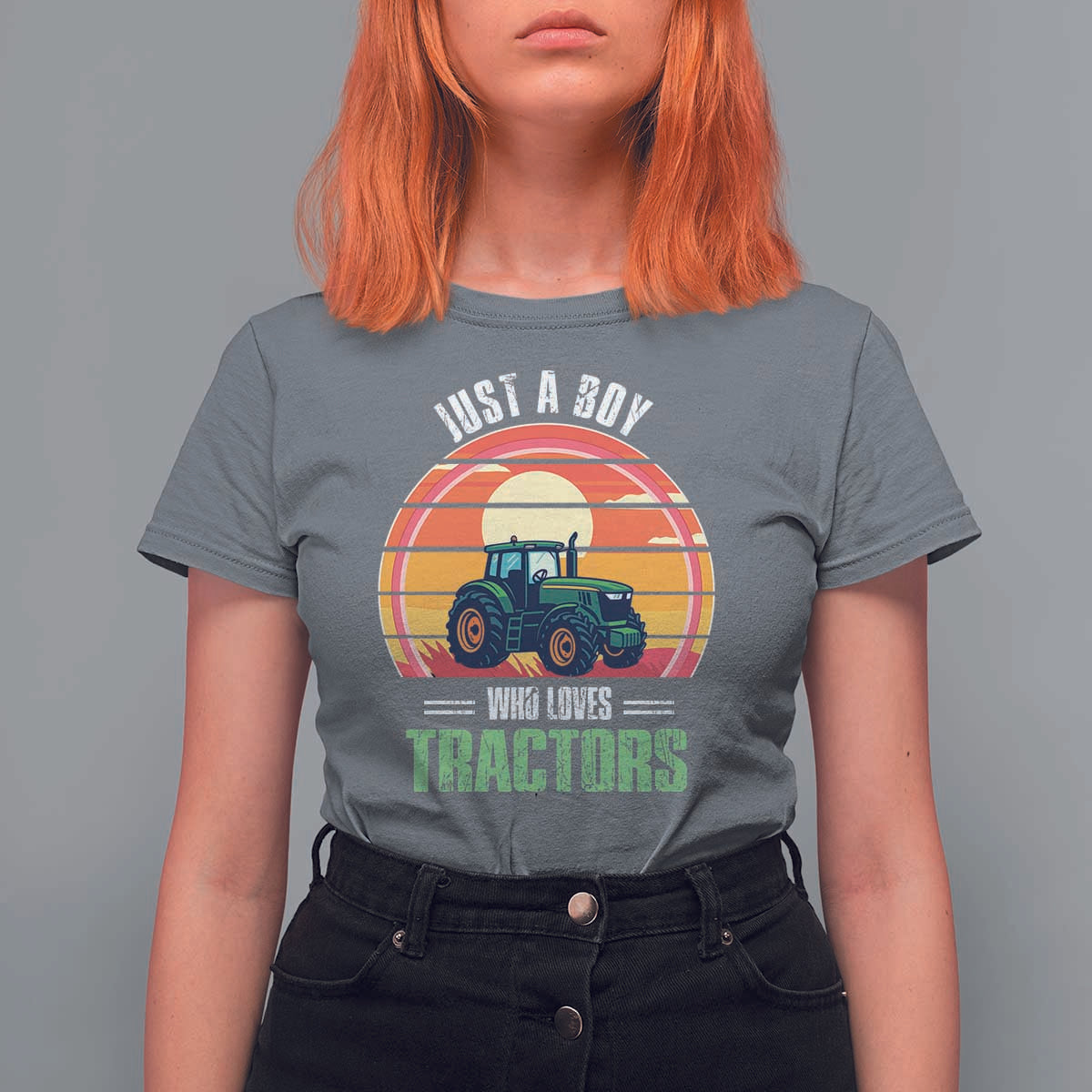Funny Farmer T Shirt For Women Just A Boy Who Loves Tractors - Wonder Print Shop