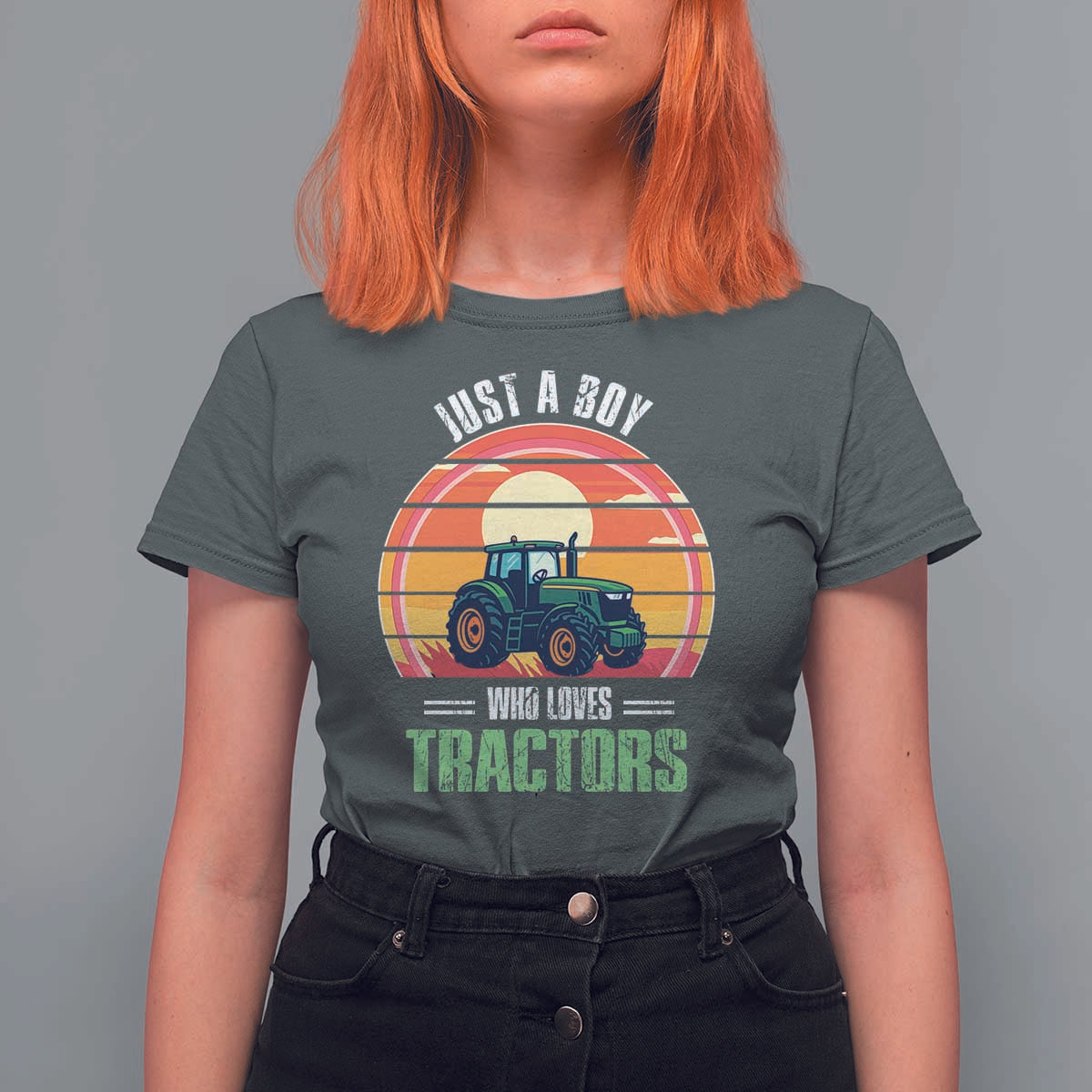Funny Farmer T Shirt For Women Just A Boy Who Loves Tractors - Wonder Print Shop