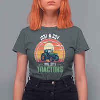 Funny Farmer T Shirt For Women Just A Boy Who Loves Tractors - Wonder Print Shop