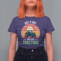 Funny Farmer T Shirt For Women Just A Boy Who Loves Tractors - Wonder Print Shop