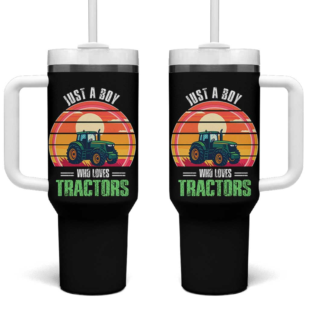 Funny Farmer Tumbler With Handle Just A Boy Who Loves Tractors