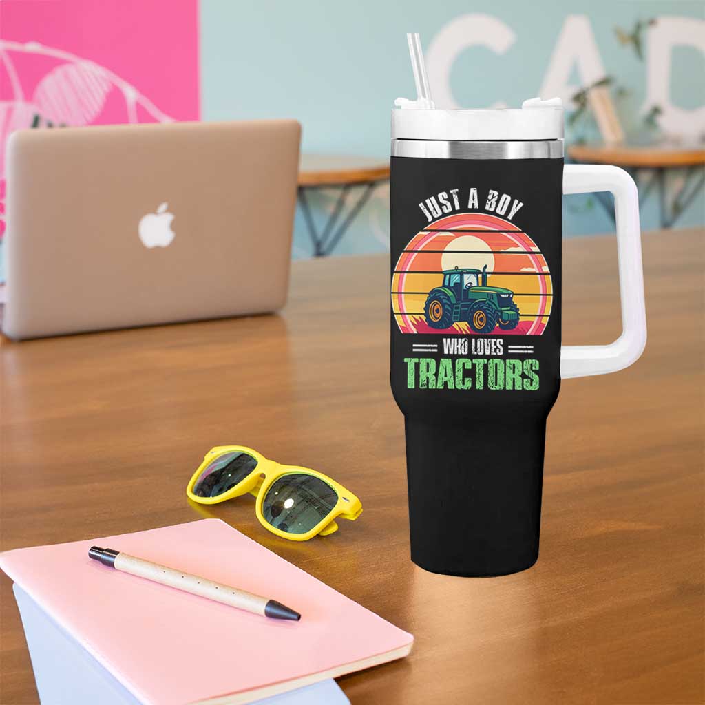 Funny Farmer Tumbler With Handle Just A Boy Who Loves Tractors
