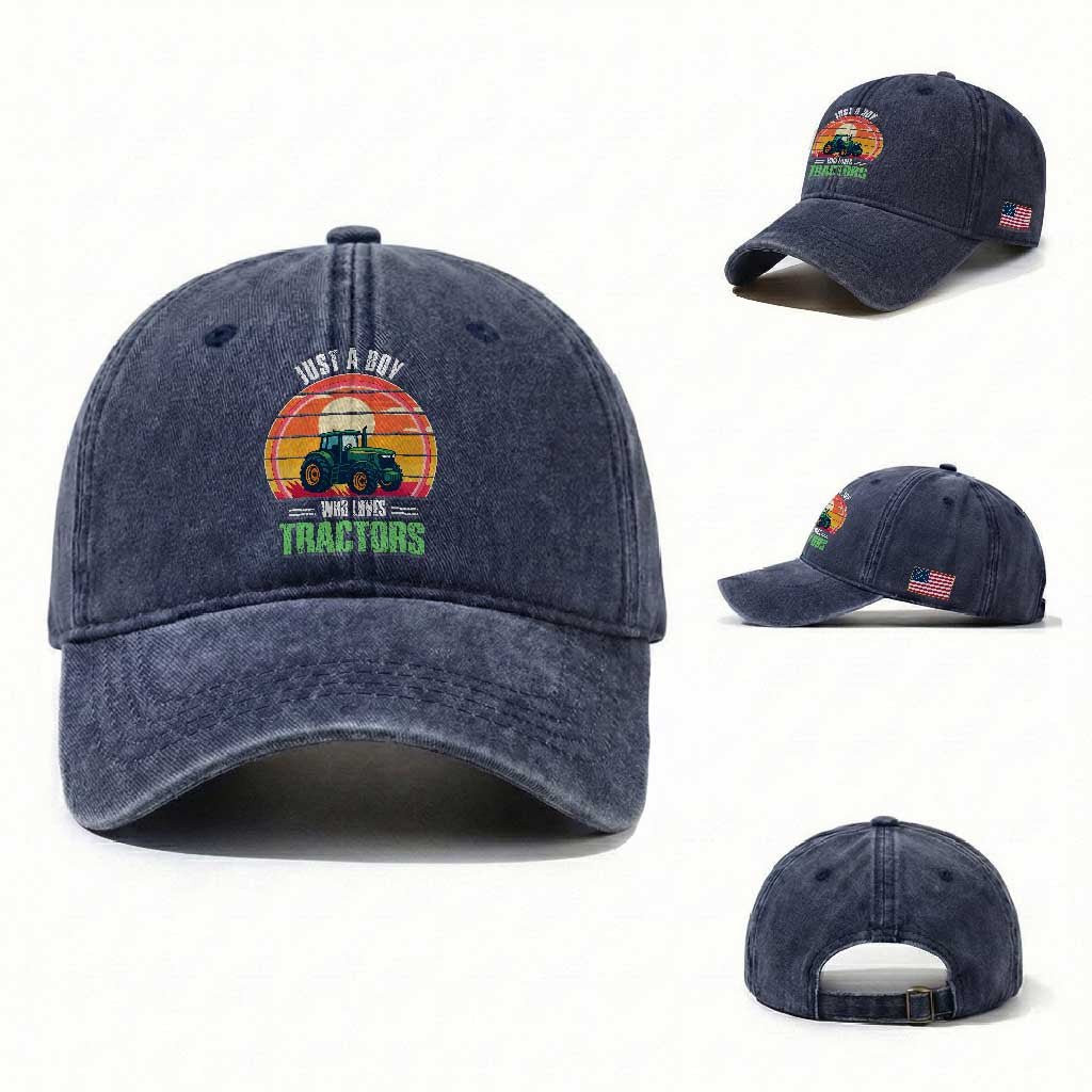 Funny Farmer Washed Cotton Baseball Cap Just A Boy Who Loves Tractors