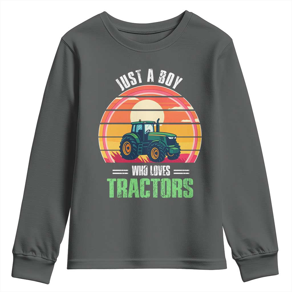 Funny Farmer Youth Sweatshirt Just A Boy Who Loves Tractors - Wonder Print Shop