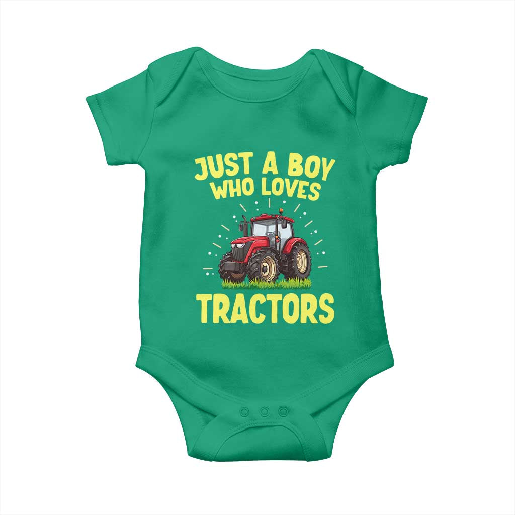 Funny Farming Tractor Baby Onesie Just A Boy Who Loves Tractors - Wonder Print Shop
