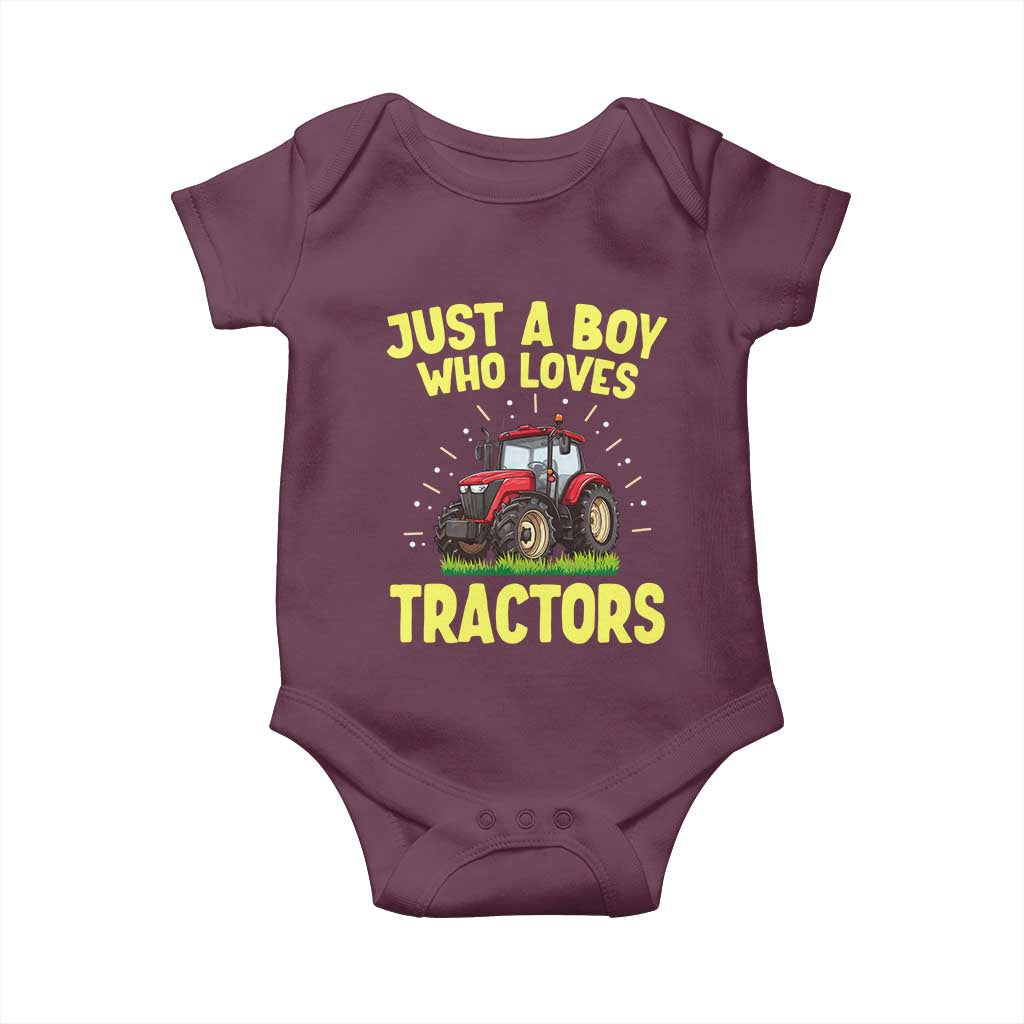 Funny Farming Tractor Baby Onesie Just A Boy Who Loves Tractors - Wonder Print Shop