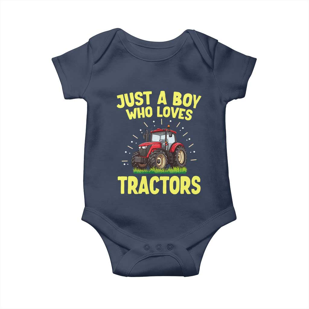 Funny Farming Tractor Baby Onesie Just A Boy Who Loves Tractors - Wonder Print Shop