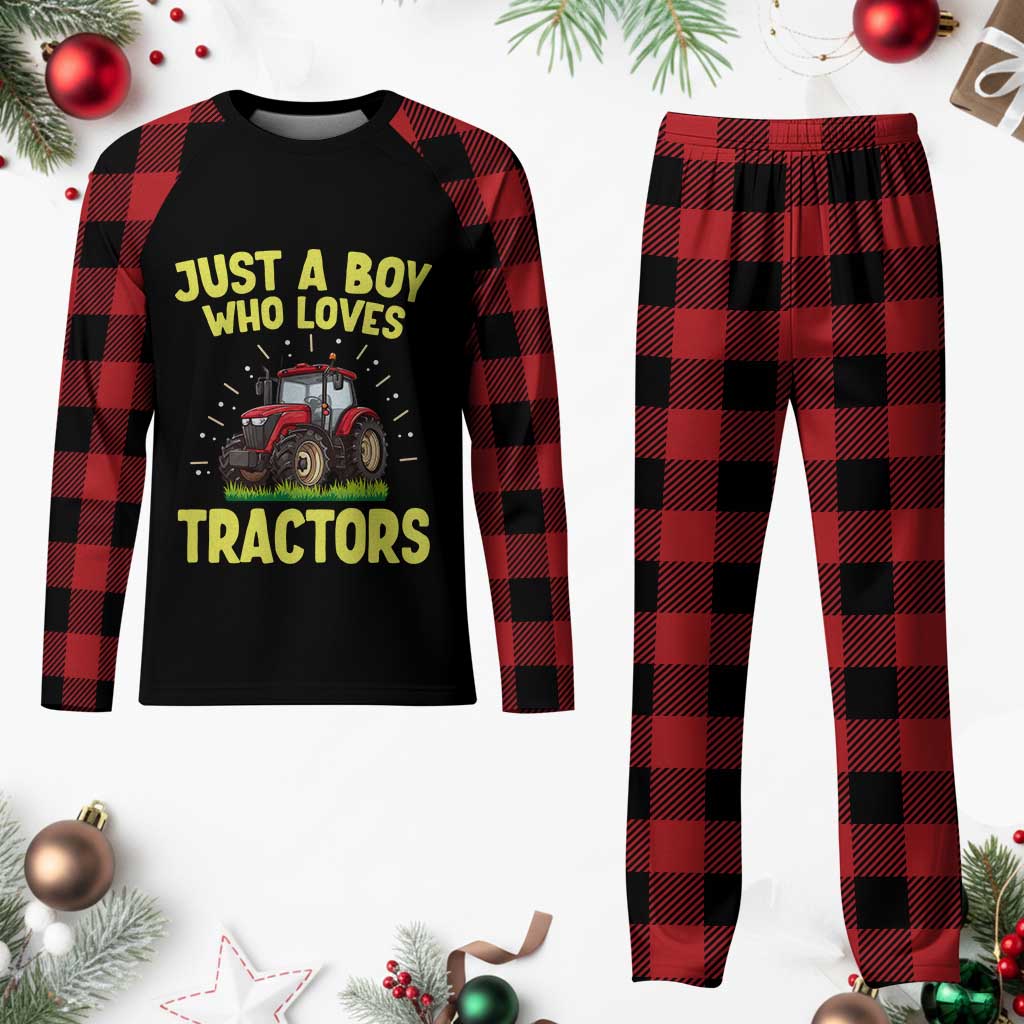 Funny Farming Tractor Plaid Pajama Set Just A Boy Who Loves Tractors - Wonder Print Shop