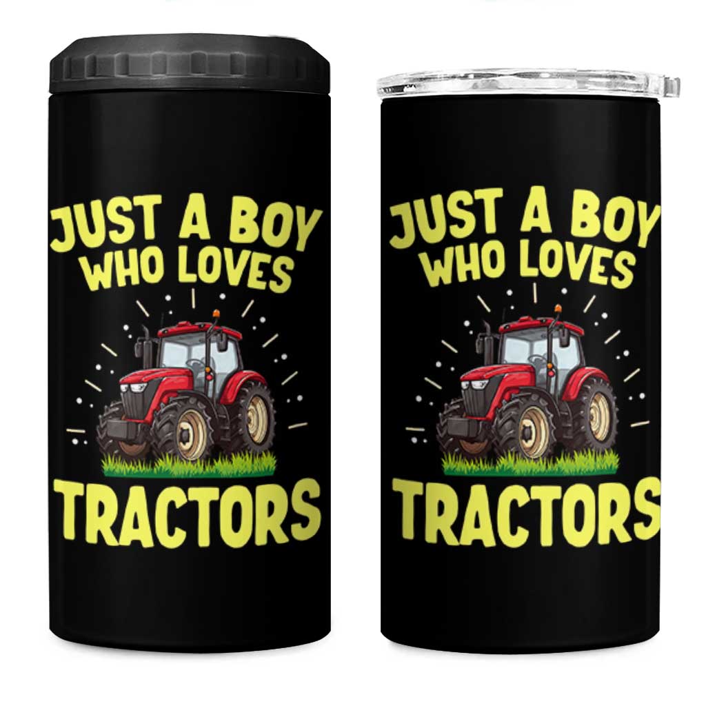 Funny Farming Tractor 4 in 1 Can Cooler Tumbler Just A Boy Who Loves Tractors