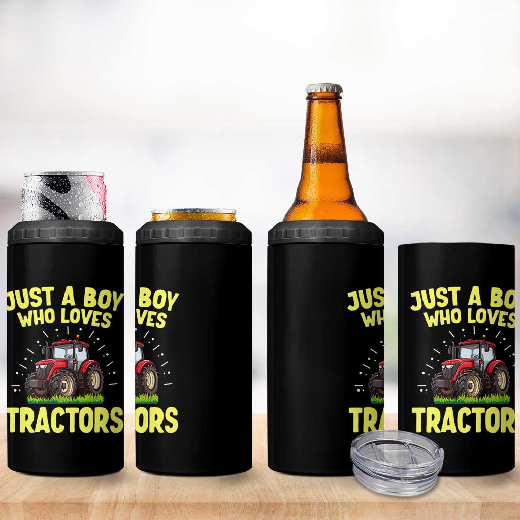 Funny Farming Tractor 4 in 1 Can Cooler Tumbler Just A Boy Who Loves Tractors
