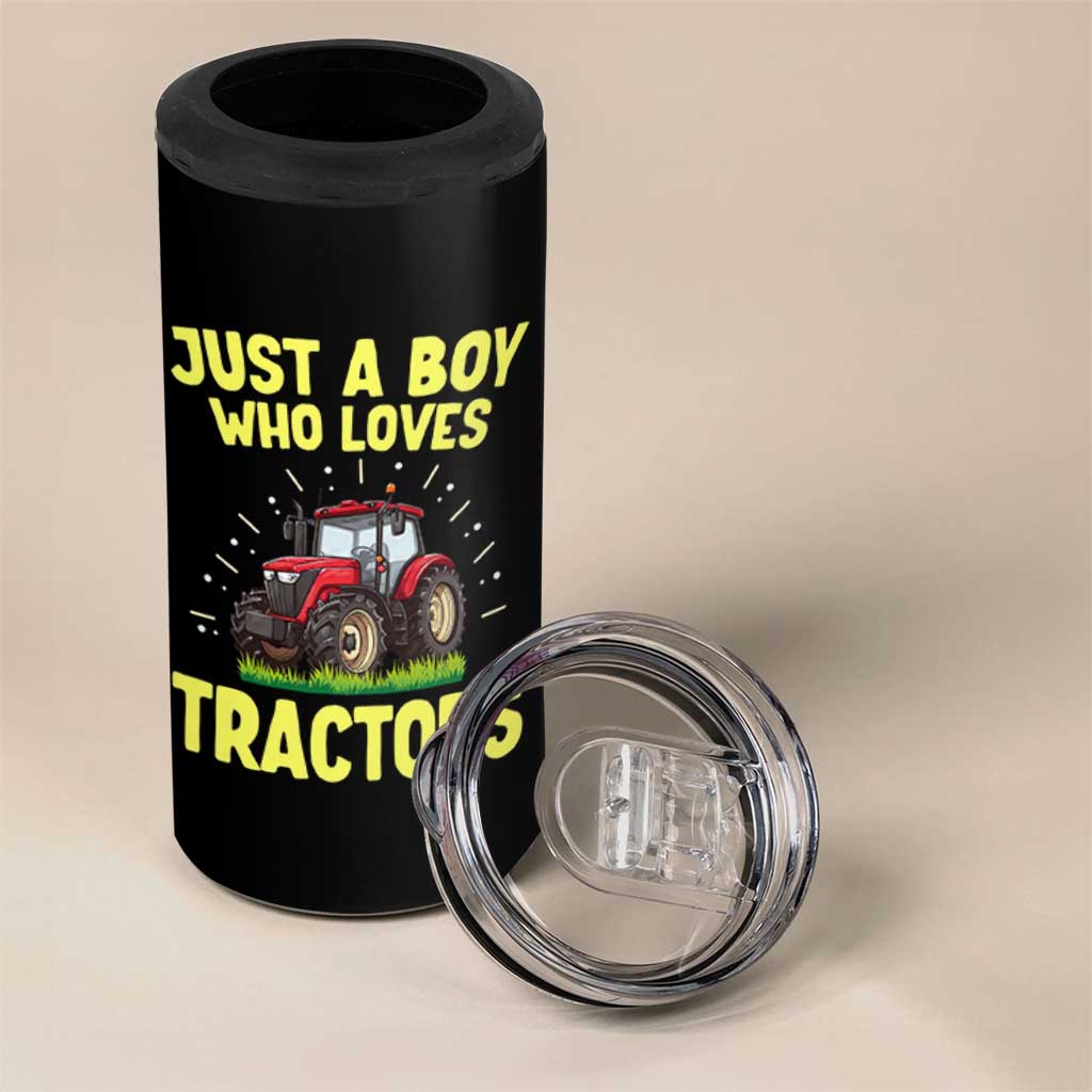 Funny Farming Tractor 4 in 1 Can Cooler Tumbler Just A Boy Who Loves Tractors