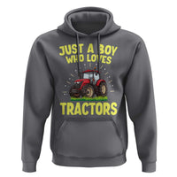 Funny Farming Tractor Hoodie Just A Boy Who Loves Tractors - Wonder Print Shop