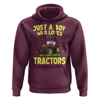 Funny Farming Tractor Hoodie Just A Boy Who Loves Tractors - Wonder Print Shop