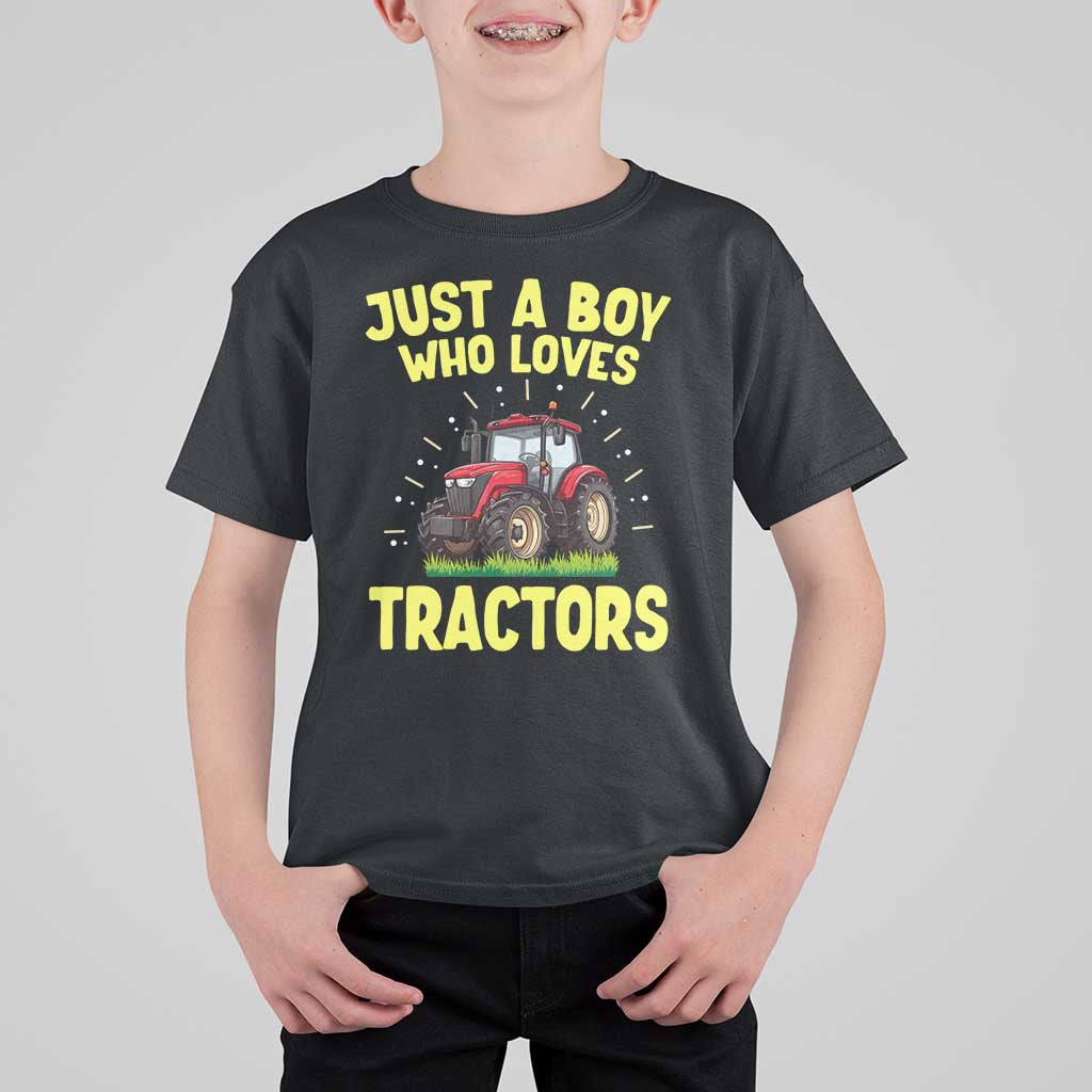 Funny Farming Tractor T Shirt For Kid Just A Boy Who Loves Tractors - Wonder Print Shop