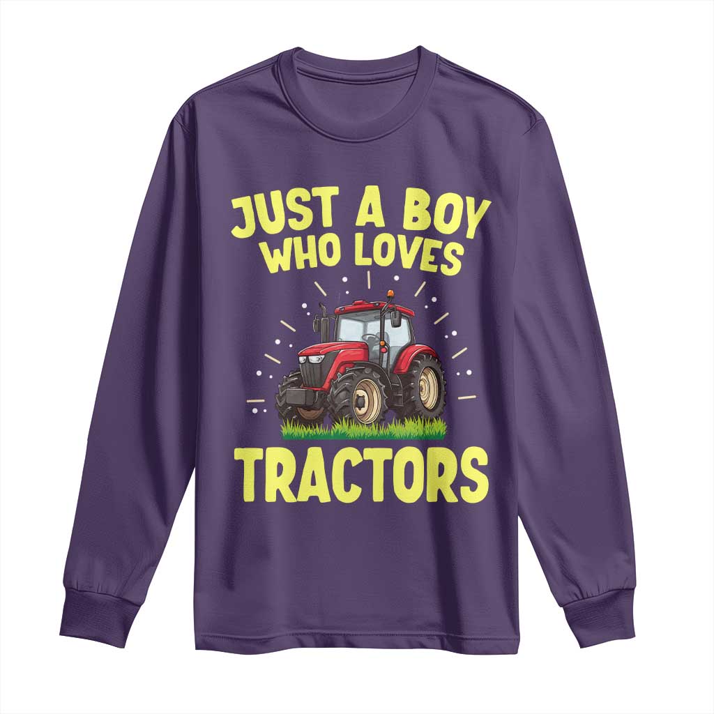 Funny Farming Tractor Long Sleeve Shirt Just A Boy Who Loves Tractors - Wonder Print Shop