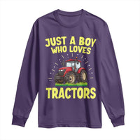 Funny Farming Tractor Long Sleeve Shirt Just A Boy Who Loves Tractors - Wonder Print Shop