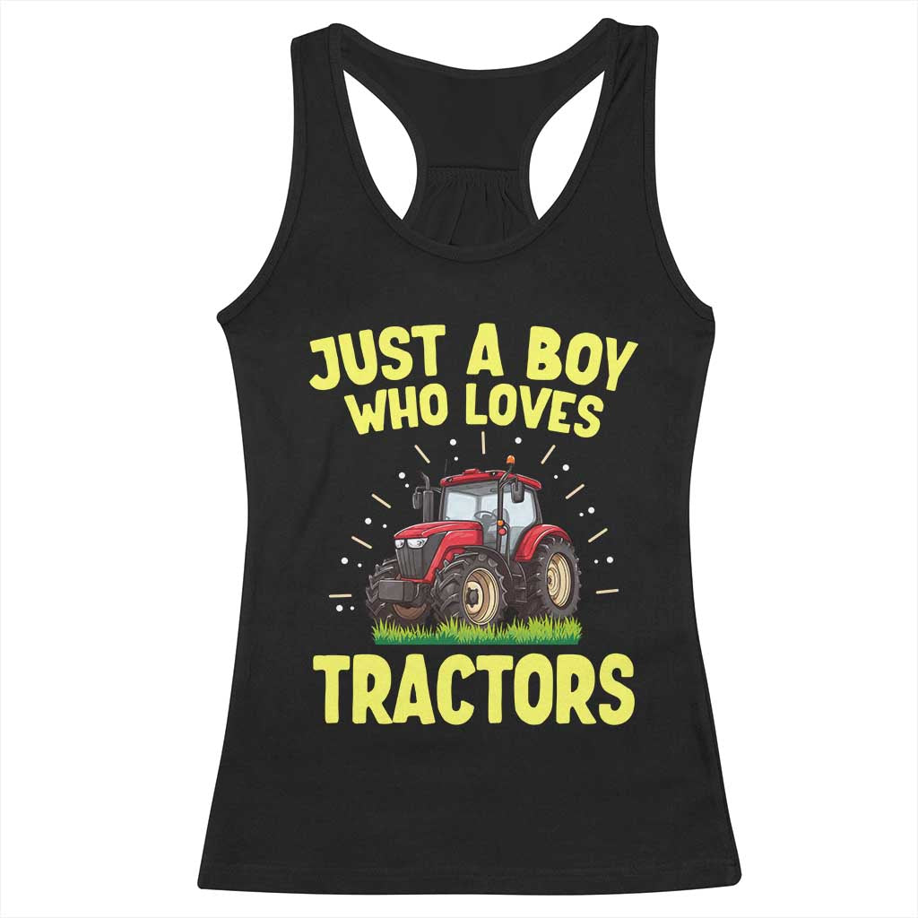 Funny Farming Tractor Racerback Tank Top Just A Boy Who Loves Tractors - Wonder Print Shop
