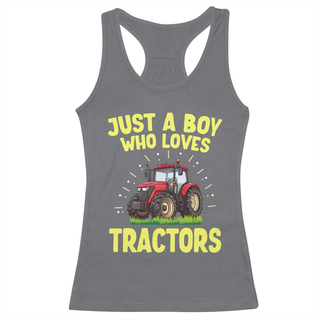 Funny Farming Tractor Racerback Tank Top Just A Boy Who Loves Tractors - Wonder Print Shop