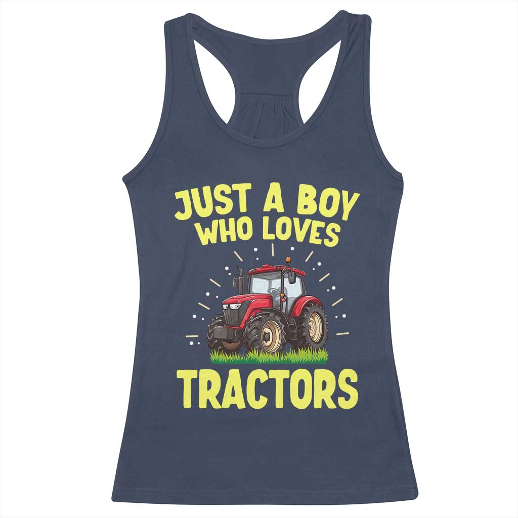 Funny Farming Tractor Racerback Tank Top Just A Boy Who Loves Tractors - Wonder Print Shop
