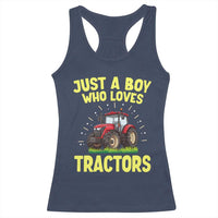 Funny Farming Tractor Racerback Tank Top Just A Boy Who Loves Tractors - Wonder Print Shop