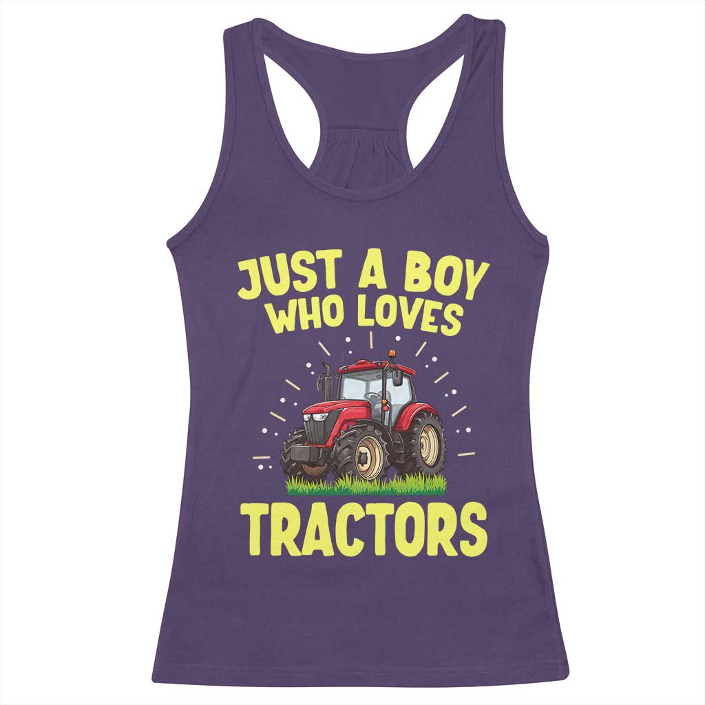 Funny Farming Tractor Racerback Tank Top Just A Boy Who Loves Tractors - Wonder Print Shop