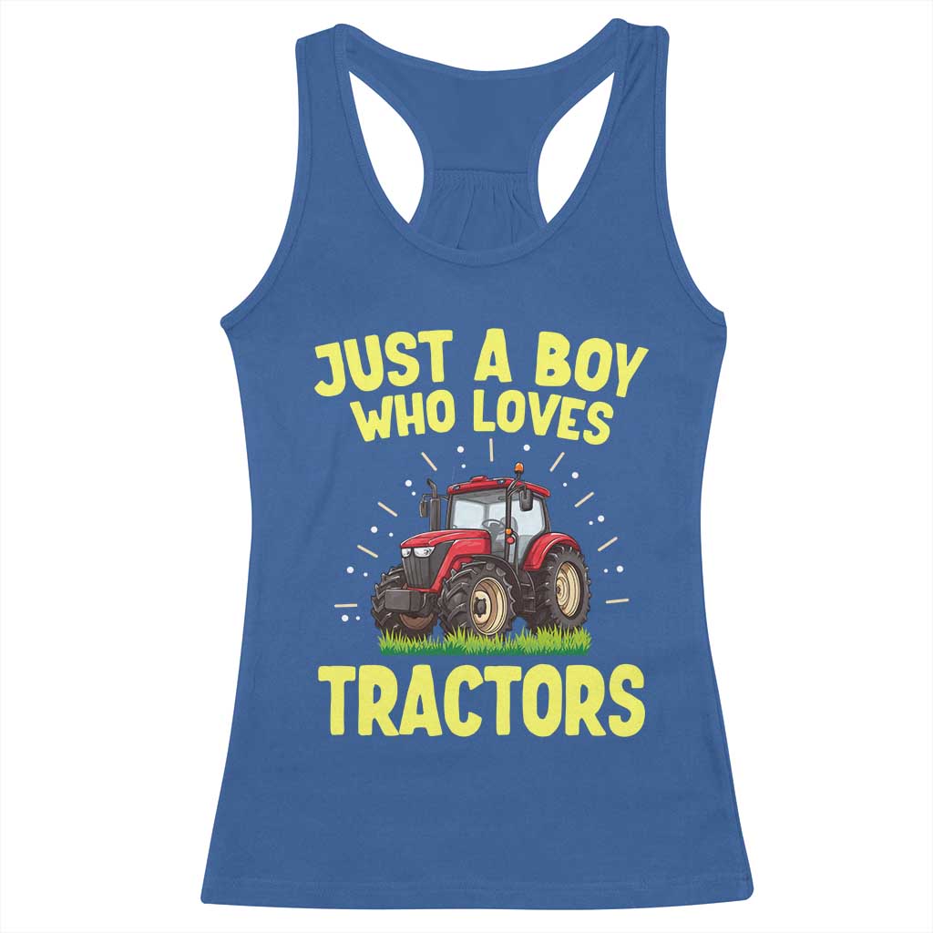 Funny Farming Tractor Racerback Tank Top Just A Boy Who Loves Tractors - Wonder Print Shop