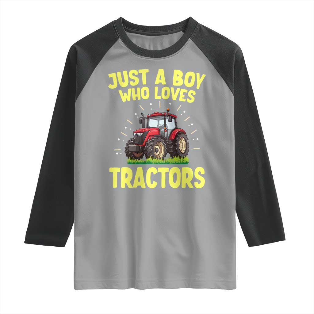 Funny Farming Tractor Raglan Shirt Just A Boy Who Loves Tractors - Wonder Print Shop