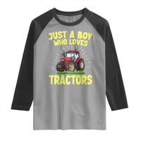 Funny Farming Tractor Raglan Shirt Just A Boy Who Loves Tractors - Wonder Print Shop