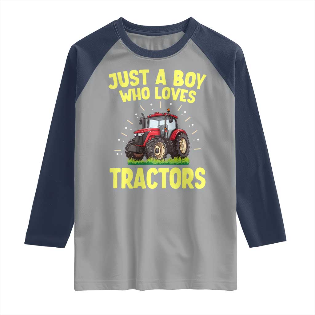 Funny Farming Tractor Raglan Shirt Just A Boy Who Loves Tractors - Wonder Print Shop