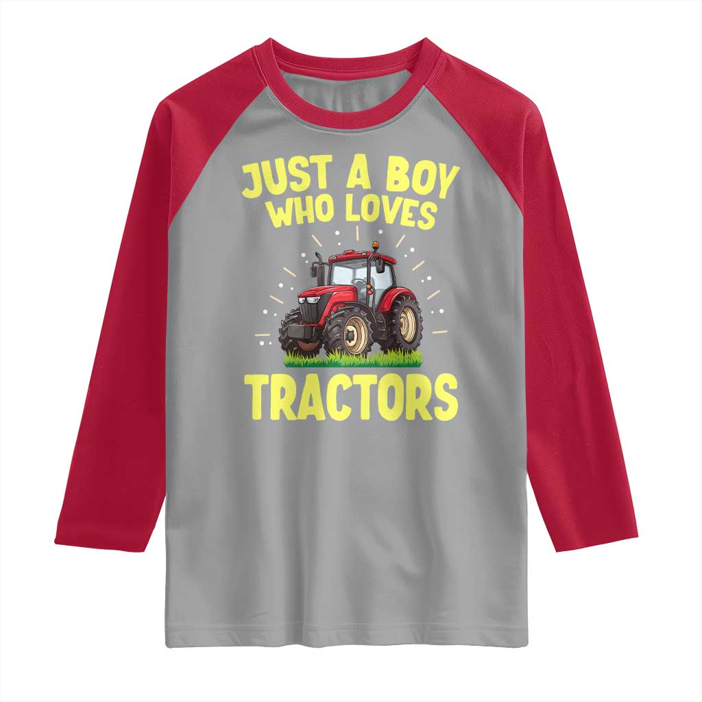 Funny Farming Tractor Raglan Shirt Just A Boy Who Loves Tractors - Wonder Print Shop