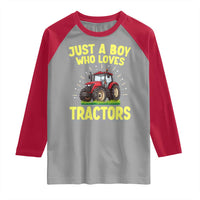 Funny Farming Tractor Raglan Shirt Just A Boy Who Loves Tractors - Wonder Print Shop