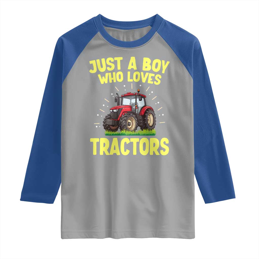 Funny Farming Tractor Raglan Shirt Just A Boy Who Loves Tractors - Wonder Print Shop