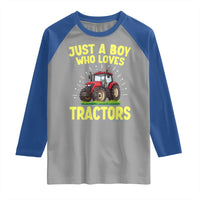 Funny Farming Tractor Raglan Shirt Just A Boy Who Loves Tractors - Wonder Print Shop