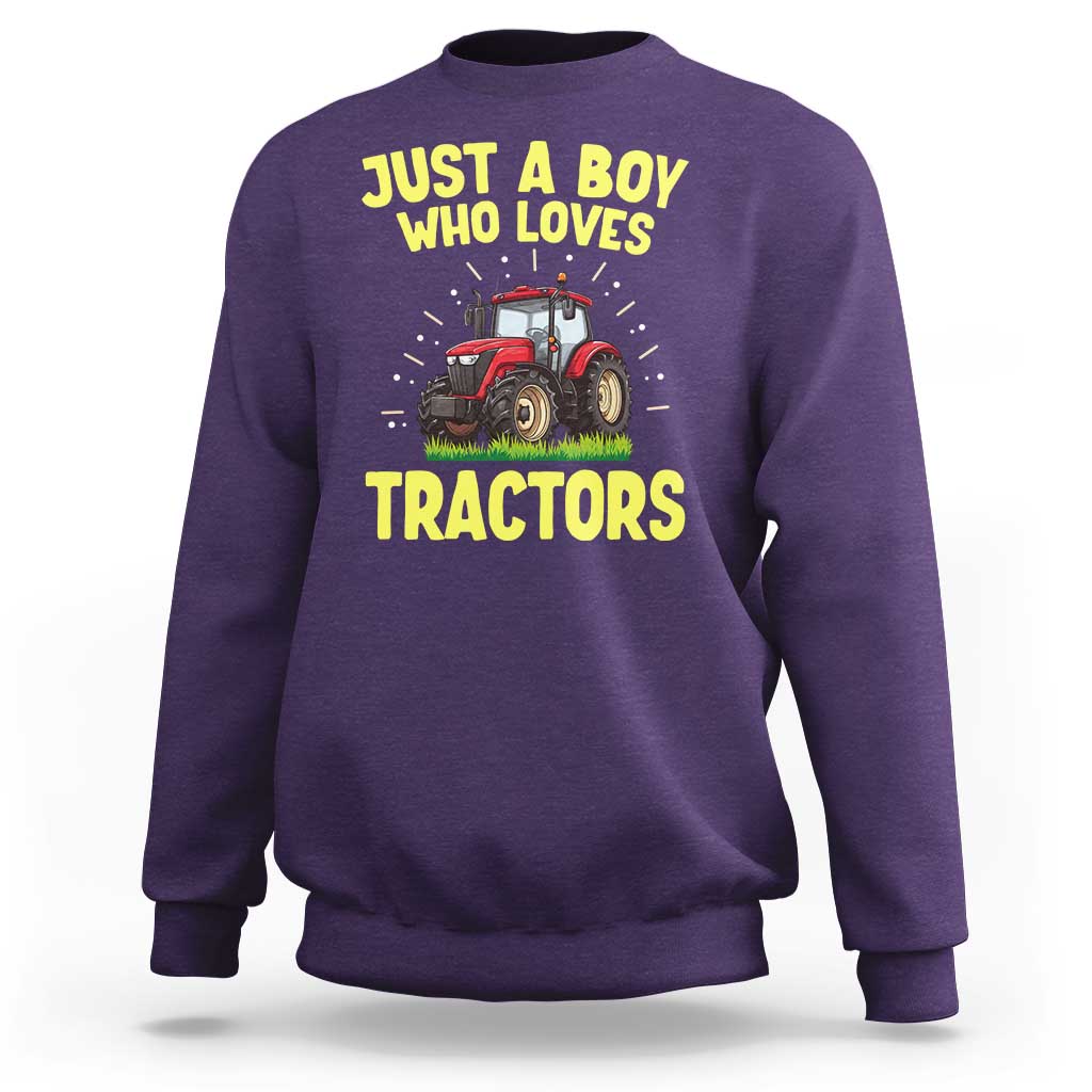 Funny Farming Tractor Sweatshirt Just A Boy Who Loves Tractors - Wonder Print Shop