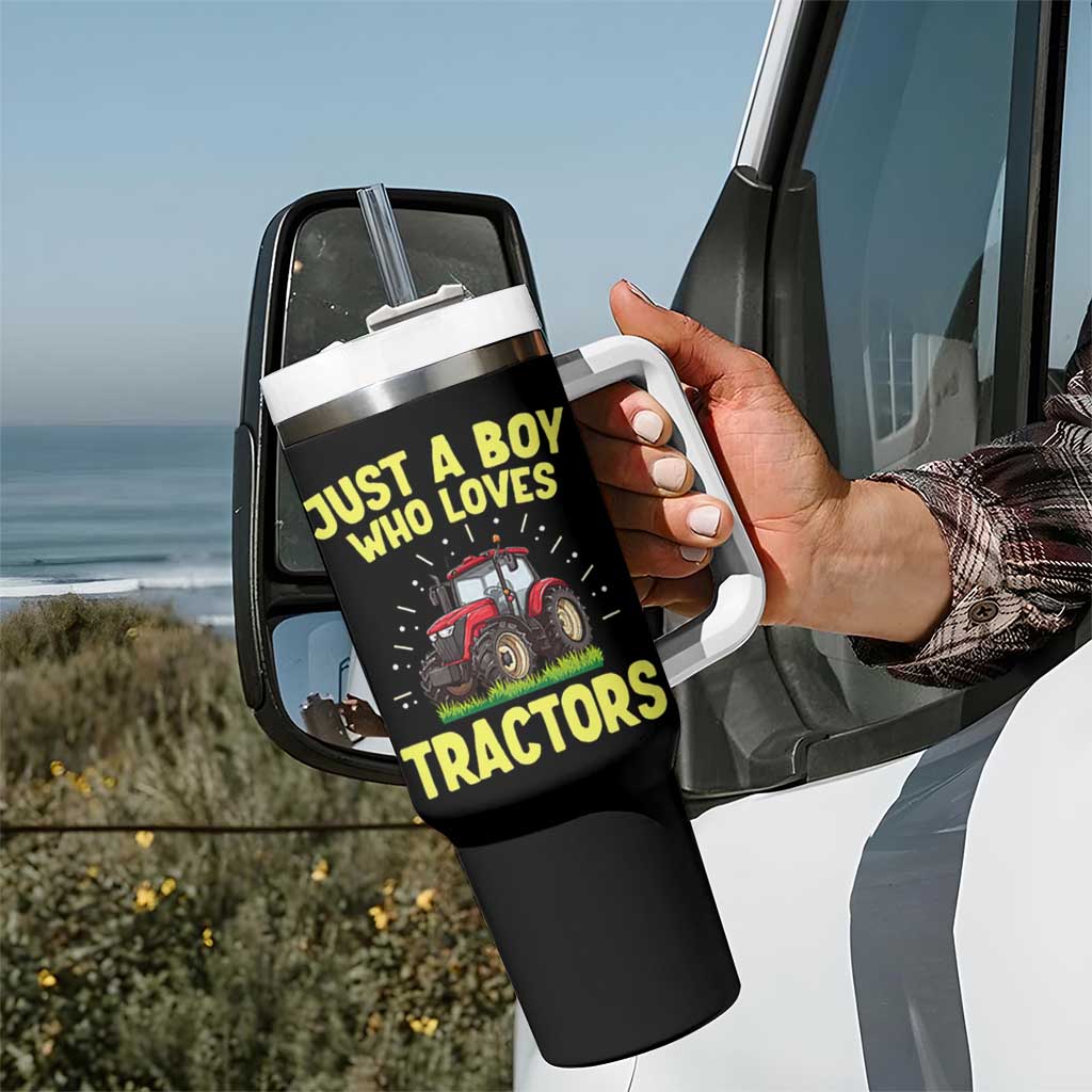 Funny Farming Tractor Tumbler With Handle Just A Boy Who Loves Tractors
