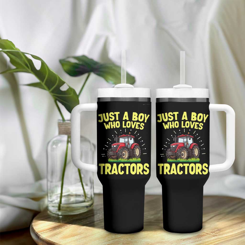 Funny Farming Tractor Tumbler With Handle Just A Boy Who Loves Tractors