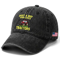 Funny Farming Tractor Washed Cotton Baseball Cap Just A Boy Who Loves Tractors