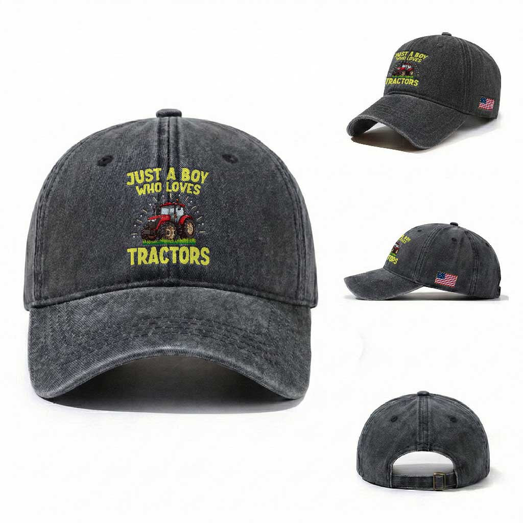Funny Farming Tractor Washed Cotton Baseball Cap Just A Boy Who Loves Tractors