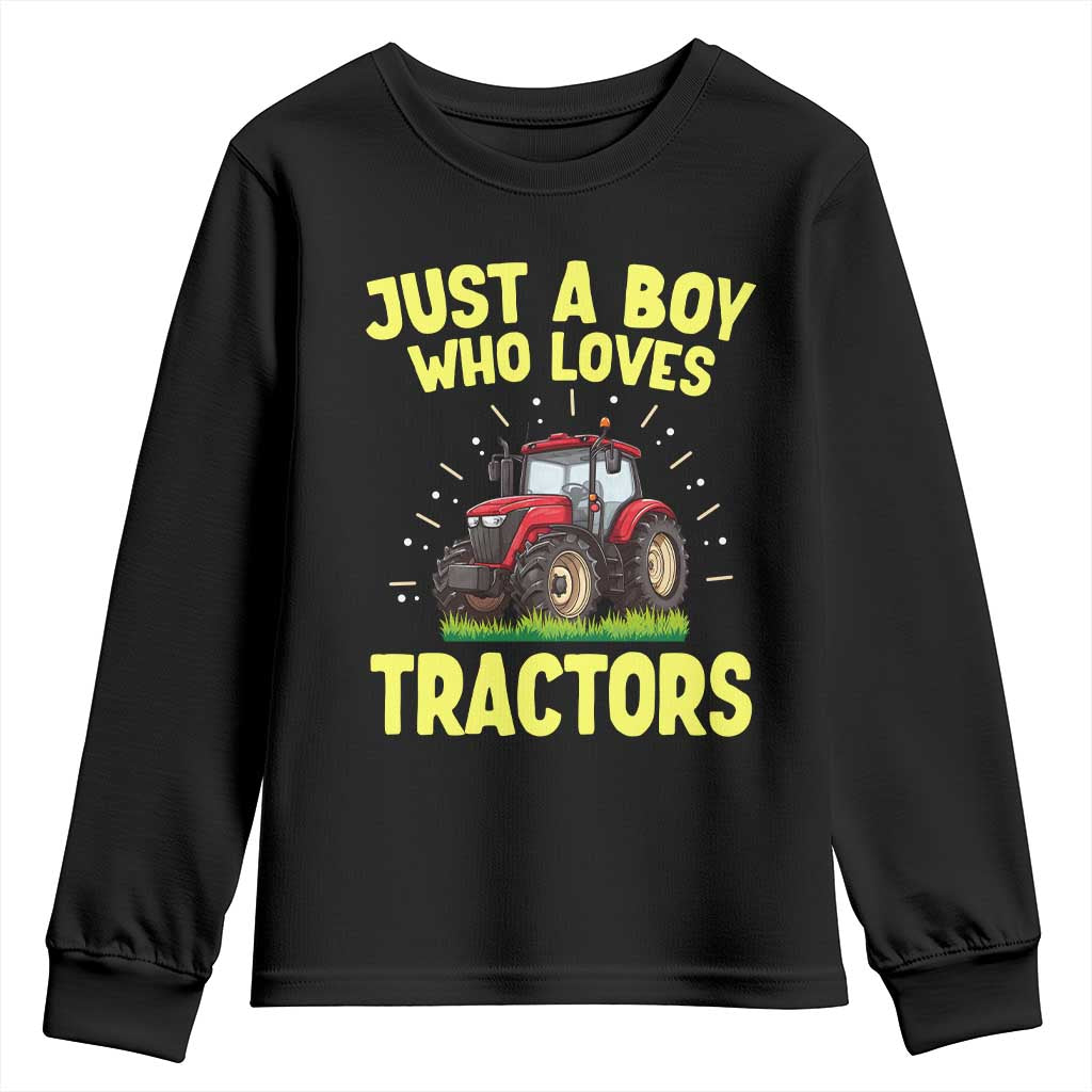 Funny Farming Tractor Youth Sweatshirt Just A Boy Who Loves Tractors - Wonder Print Shop