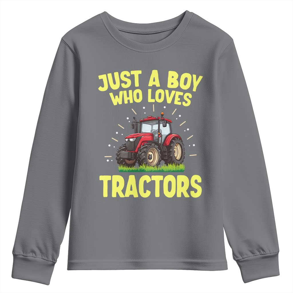 Funny Farming Tractor Youth Sweatshirt Just A Boy Who Loves Tractors - Wonder Print Shop