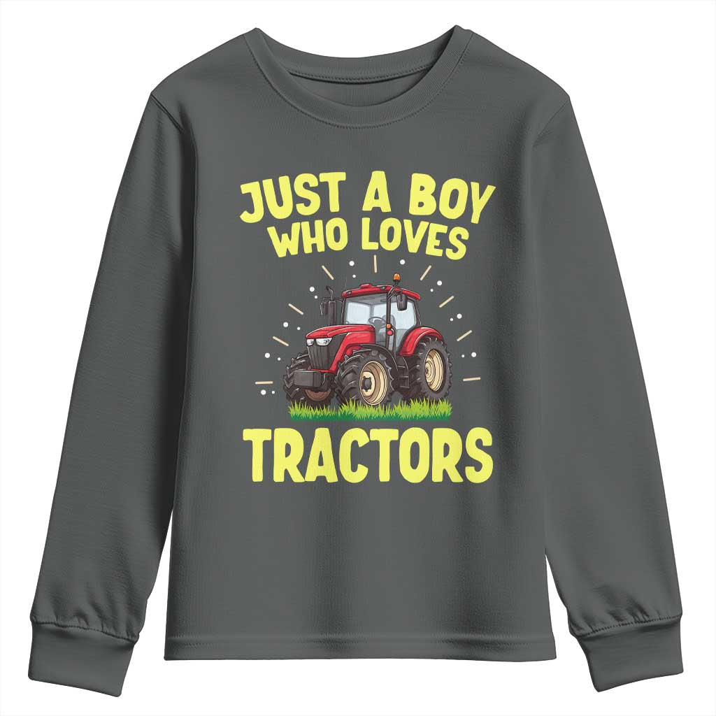 Funny Farming Tractor Youth Sweatshirt Just A Boy Who Loves Tractors - Wonder Print Shop
